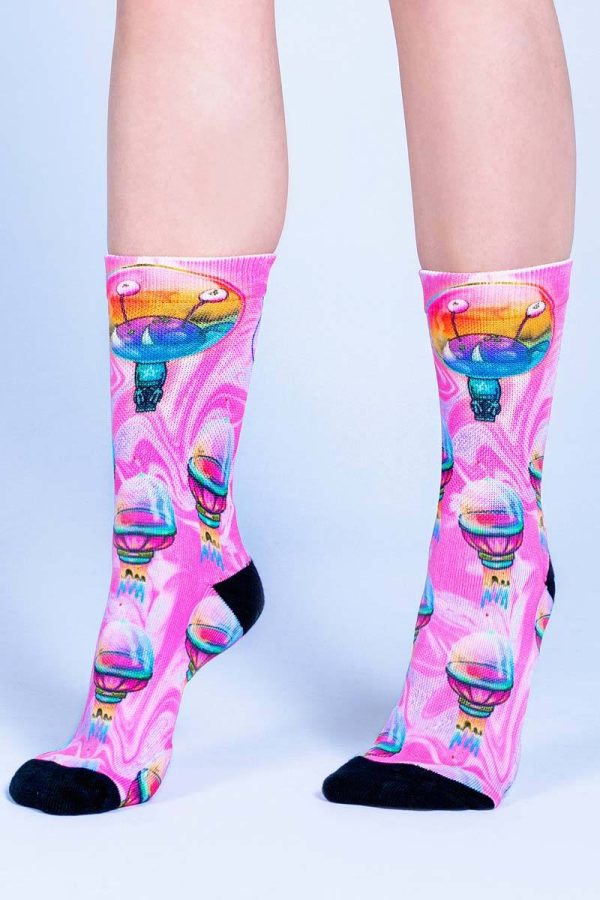Pink Outer Space Crew Socks Fashion