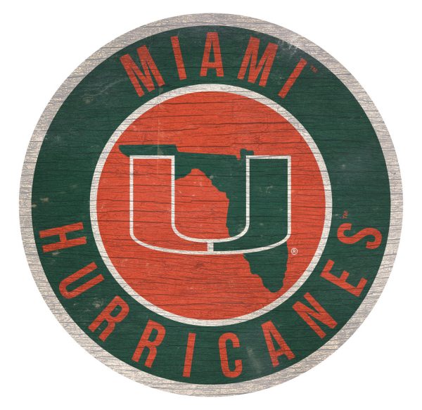 Miami Hurricanes Sign Wood 12 Inch Round State Design For Discount